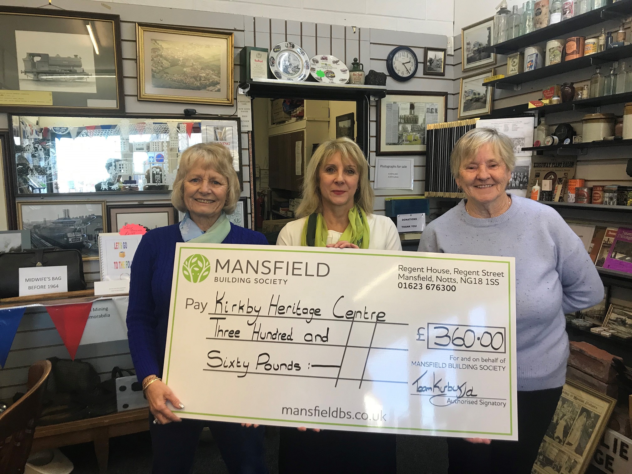 Mansfield BS Donates £360 to Kirkby's Heritage Centre News