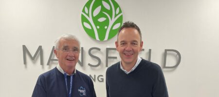 Two men holding bucket - mansfield bs and alzheimers society