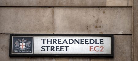 A street sign for Threadneedle Street, the home of the Bank of England