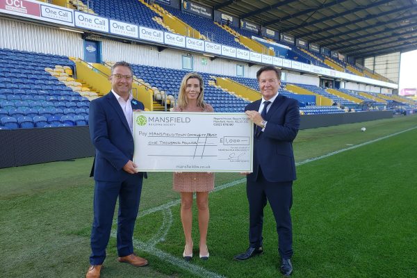 Mansfield Building Society cheque presentation at Mansfield Town Football Club