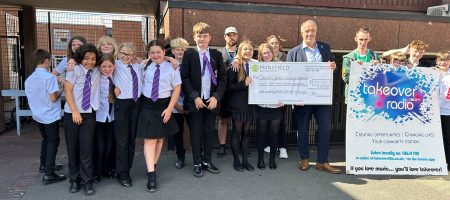 Mansfield Building Society presents Cheque to Students of Sutton Community Academy for Takeover Radio 106.9