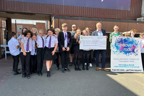Mansfield Building Society presents Cheque to Students of Sutton Community Academy for Takeover Radio 106.9